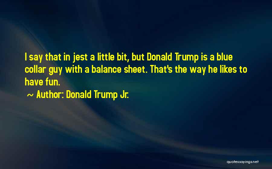 Donald Trump Jr. Quotes: I Say That In Jest A Little Bit, But Donald Trump Is A Blue Collar Guy With A Balance Sheet.