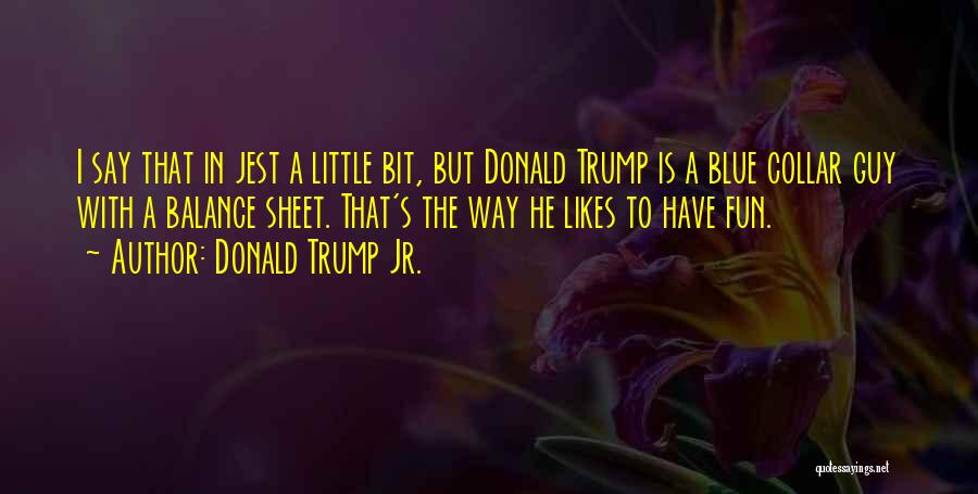 Donald Trump Jr. Quotes: I Say That In Jest A Little Bit, But Donald Trump Is A Blue Collar Guy With A Balance Sheet.