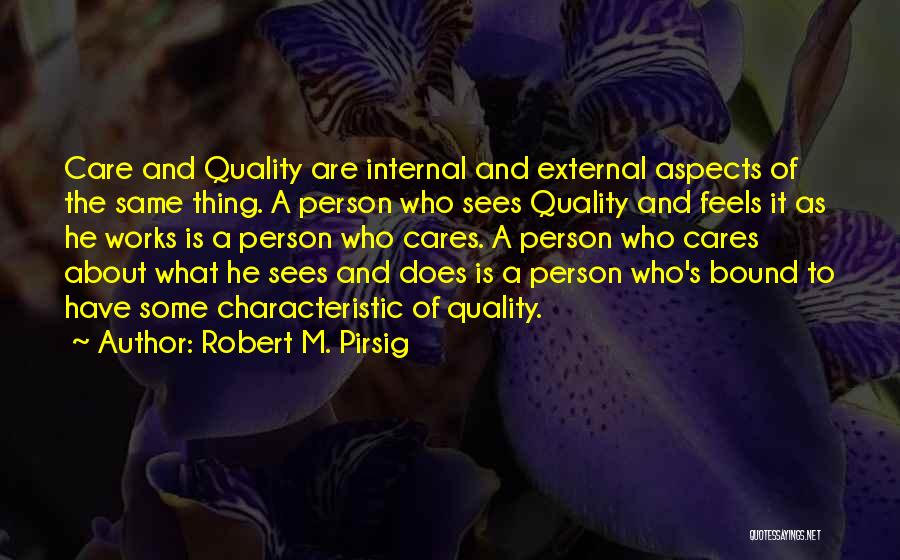 Robert M. Pirsig Quotes: Care And Quality Are Internal And External Aspects Of The Same Thing. A Person Who Sees Quality And Feels It
