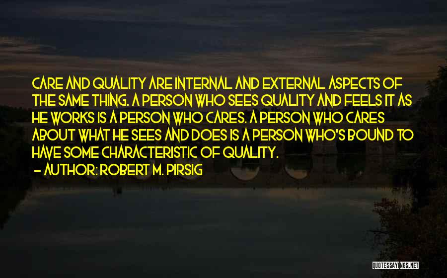 Robert M. Pirsig Quotes: Care And Quality Are Internal And External Aspects Of The Same Thing. A Person Who Sees Quality And Feels It