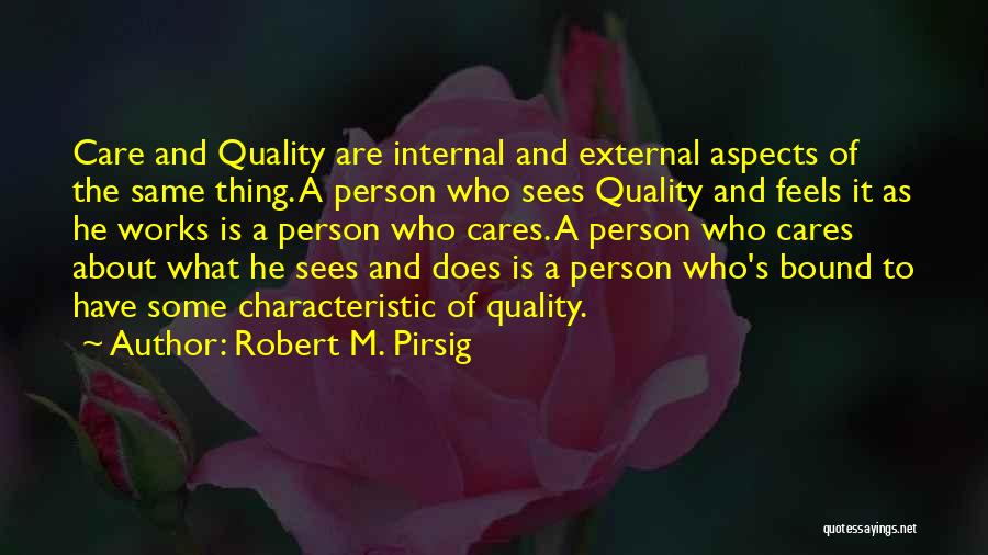 Robert M. Pirsig Quotes: Care And Quality Are Internal And External Aspects Of The Same Thing. A Person Who Sees Quality And Feels It
