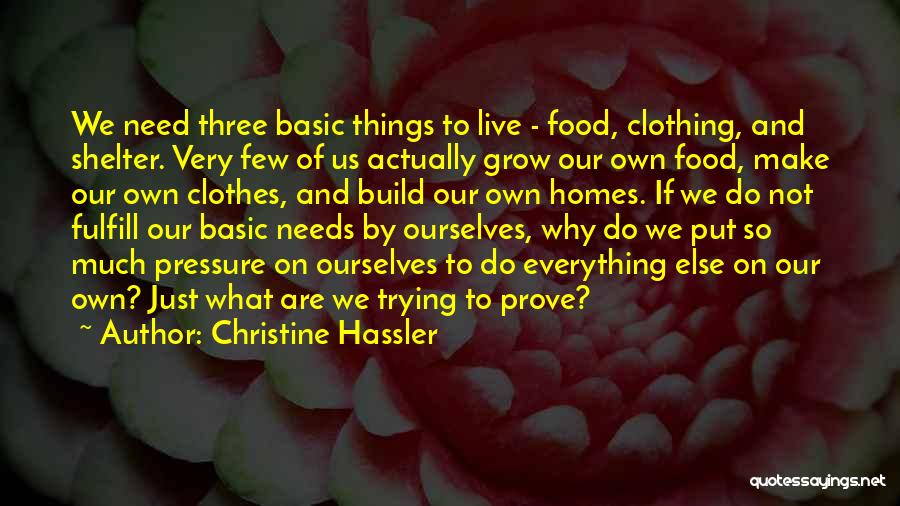 Christine Hassler Quotes: We Need Three Basic Things To Live - Food, Clothing, And Shelter. Very Few Of Us Actually Grow Our Own