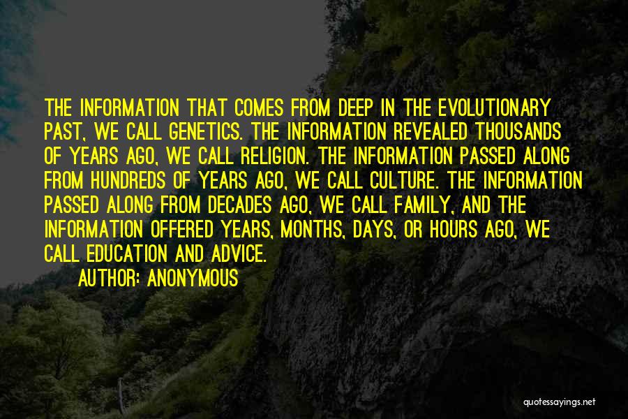 Anonymous Quotes: The Information That Comes From Deep In The Evolutionary Past, We Call Genetics. The Information Revealed Thousands Of Years Ago,
