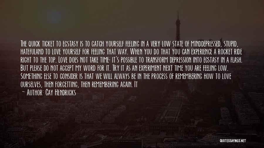 Gay Hendricks Quotes: The Quick Ticket To Ecstasy Is To Catch Yourself Feeling In A Very Low State Of Minddepressed, Stupid, Hatefuland To