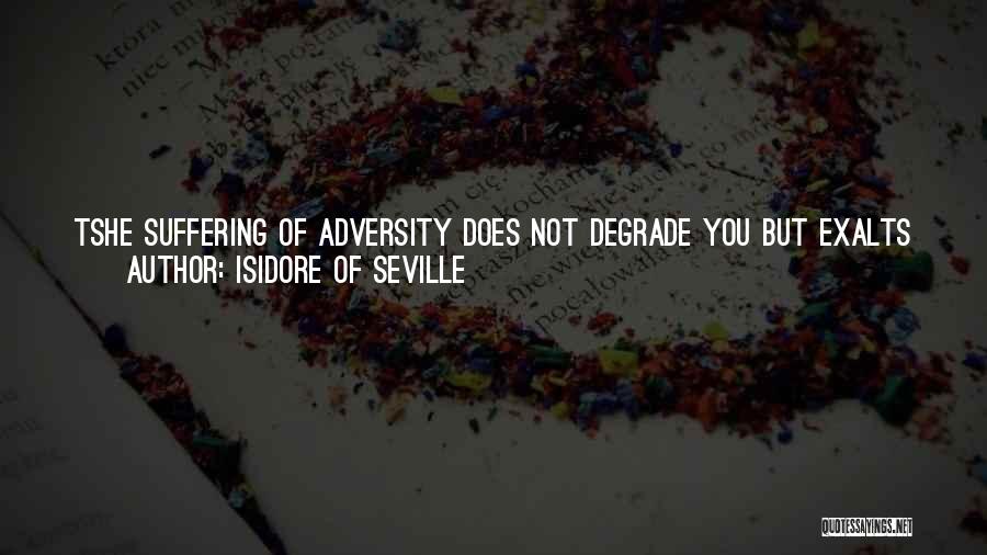 Isidore Of Seville Quotes: Tshe Suffering Of Adversity Does Not Degrade You But Exalts You. Human Tribulation Teaches You; It Does Not Destroy You.