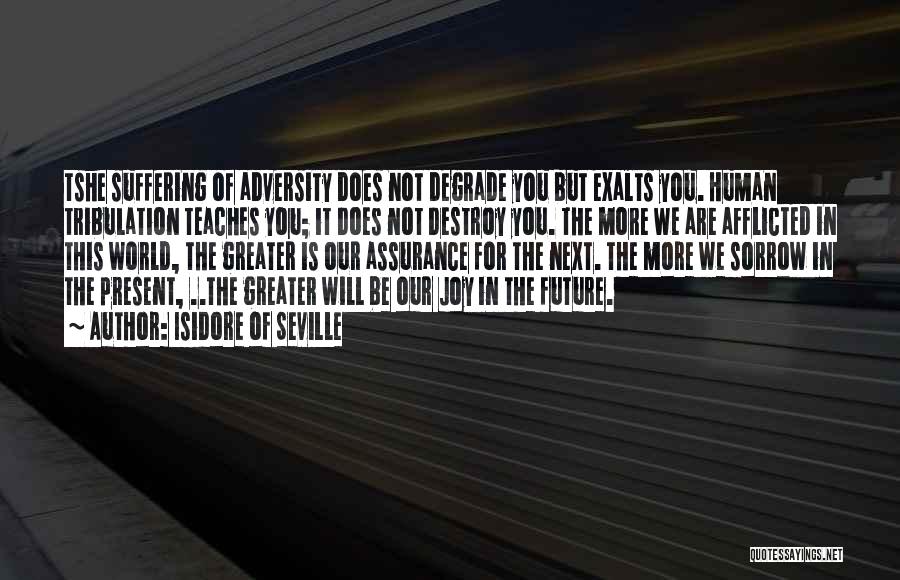 Isidore Of Seville Quotes: Tshe Suffering Of Adversity Does Not Degrade You But Exalts You. Human Tribulation Teaches You; It Does Not Destroy You.