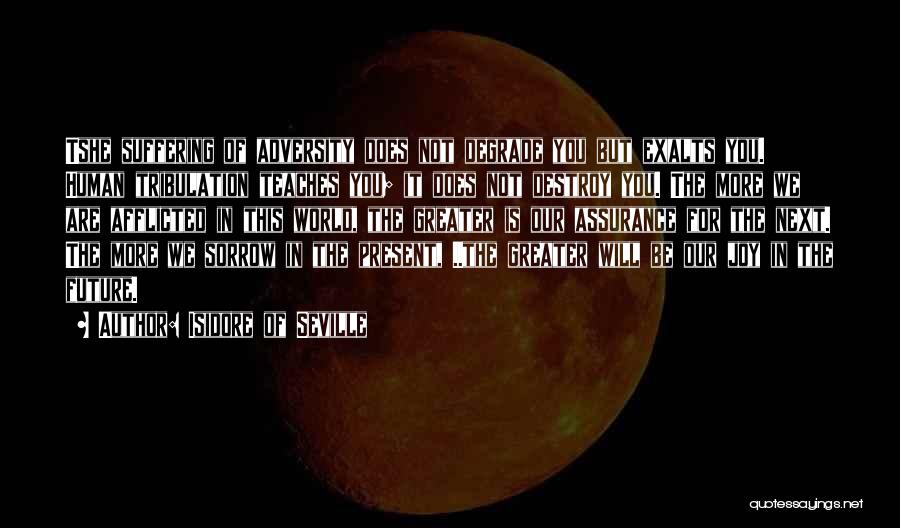 Isidore Of Seville Quotes: Tshe Suffering Of Adversity Does Not Degrade You But Exalts You. Human Tribulation Teaches You; It Does Not Destroy You.