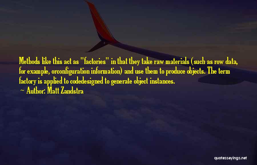 Matt Zandstra Quotes: Methods Like This Act As Factories In That They Take Raw Materials (such As Row Data, For Example, Orconfiguration Information)