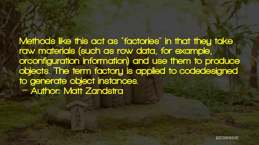 Matt Zandstra Quotes: Methods Like This Act As Factories In That They Take Raw Materials (such As Row Data, For Example, Orconfiguration Information)