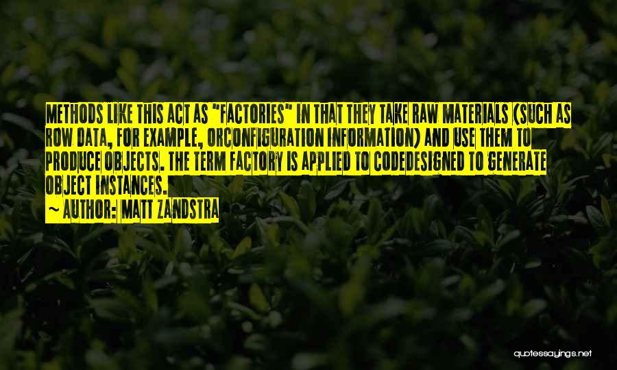 Matt Zandstra Quotes: Methods Like This Act As Factories In That They Take Raw Materials (such As Row Data, For Example, Orconfiguration Information)
