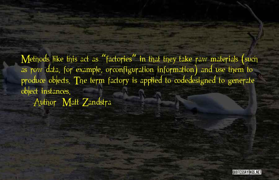 Matt Zandstra Quotes: Methods Like This Act As Factories In That They Take Raw Materials (such As Row Data, For Example, Orconfiguration Information)