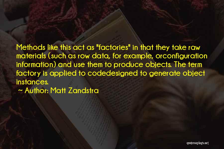 Matt Zandstra Quotes: Methods Like This Act As Factories In That They Take Raw Materials (such As Row Data, For Example, Orconfiguration Information)