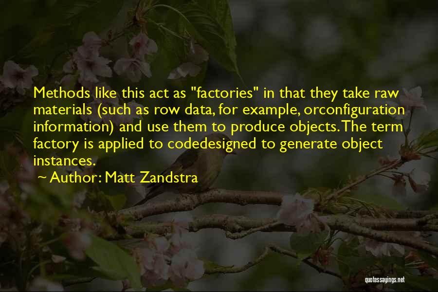 Matt Zandstra Quotes: Methods Like This Act As Factories In That They Take Raw Materials (such As Row Data, For Example, Orconfiguration Information)