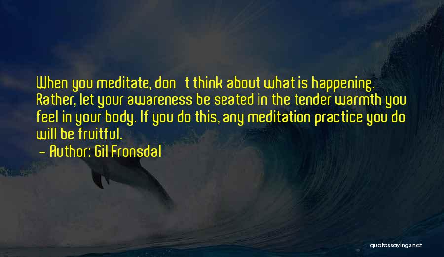 Gil Fronsdal Quotes: When You Meditate, Don't Think About What Is Happening. Rather, Let Your Awareness Be Seated In The Tender Warmth You