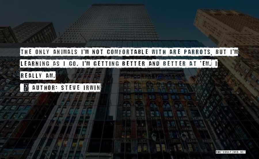 Steve Irwin Quotes: The Only Animals I'm Not Comfortable With Are Parrots, But I'm Learning As I Go. I'm Getting Better And Better