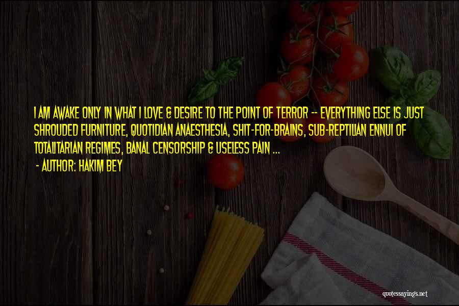 Hakim Bey Quotes: I Am Awake Only In What I Love & Desire To The Point Of Terror -- Everything Else Is Just