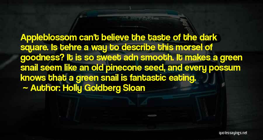 Holly Goldberg Sloan Quotes: Appleblossom Can't Believe The Taste Of The Dark Square. Is Tehre A Way To Describe This Morsel Of Goodness? It