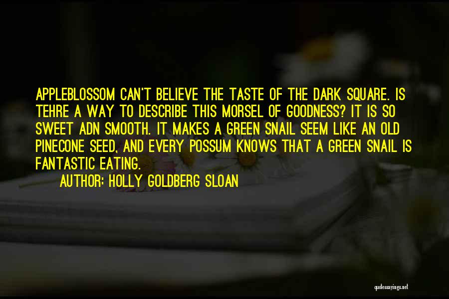 Holly Goldberg Sloan Quotes: Appleblossom Can't Believe The Taste Of The Dark Square. Is Tehre A Way To Describe This Morsel Of Goodness? It