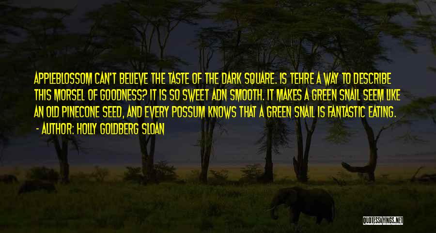 Holly Goldberg Sloan Quotes: Appleblossom Can't Believe The Taste Of The Dark Square. Is Tehre A Way To Describe This Morsel Of Goodness? It