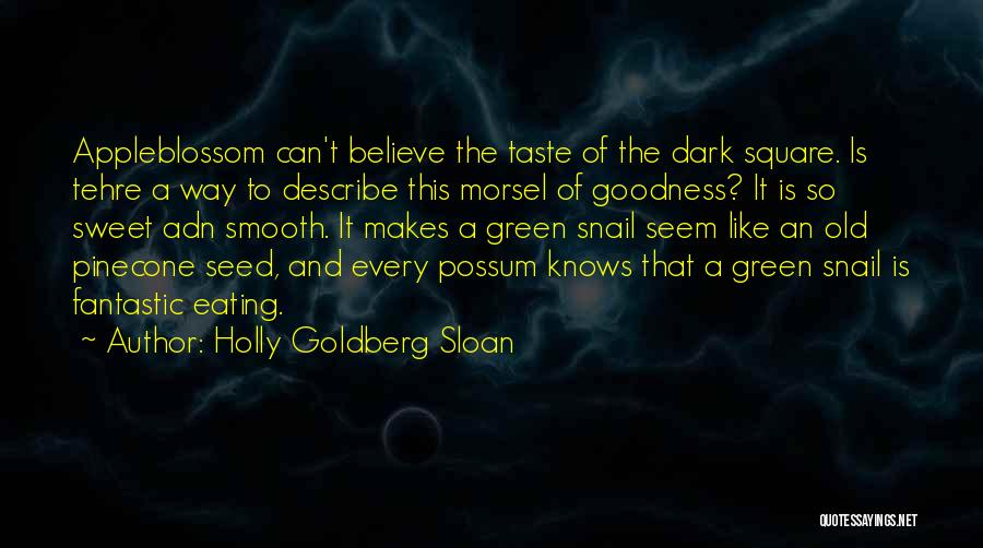 Holly Goldberg Sloan Quotes: Appleblossom Can't Believe The Taste Of The Dark Square. Is Tehre A Way To Describe This Morsel Of Goodness? It
