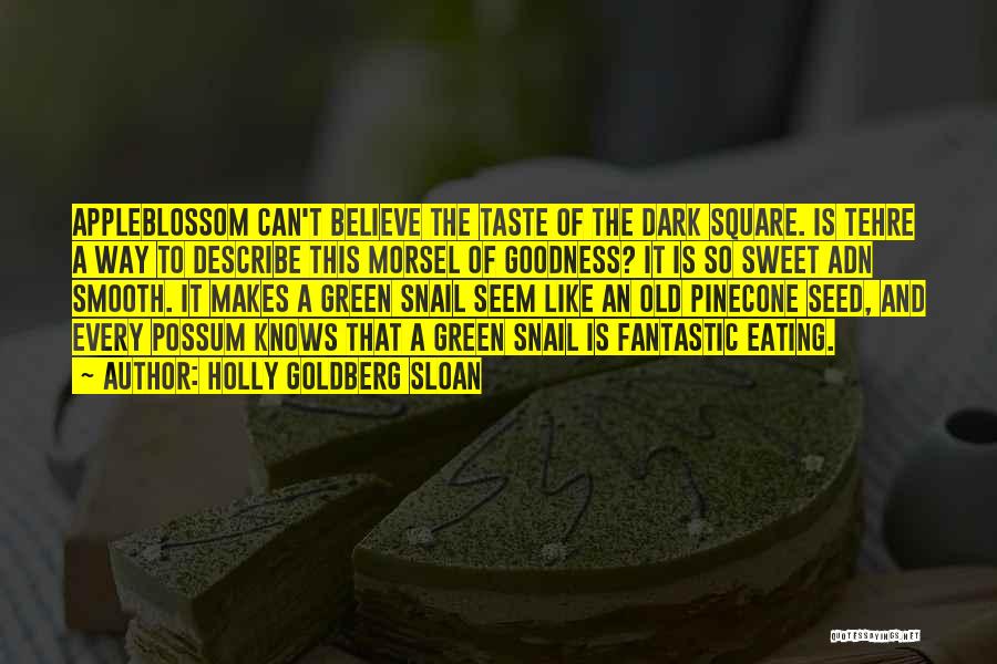 Holly Goldberg Sloan Quotes: Appleblossom Can't Believe The Taste Of The Dark Square. Is Tehre A Way To Describe This Morsel Of Goodness? It