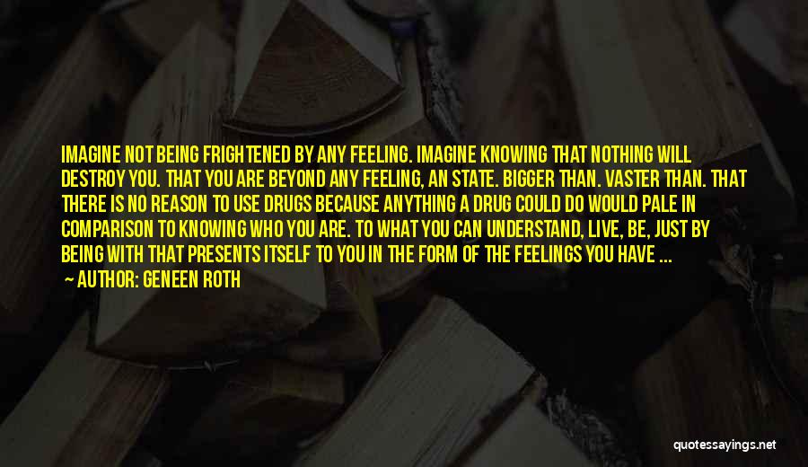 Geneen Roth Quotes: Imagine Not Being Frightened By Any Feeling. Imagine Knowing That Nothing Will Destroy You. That You Are Beyond Any Feeling,