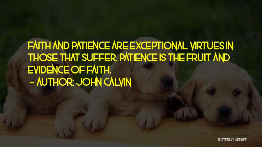 John Calvin Quotes: Faith And Patience Are Exceptional Virtues In Those That Suffer. Patience Is The Fruit And Evidence Of Faith.