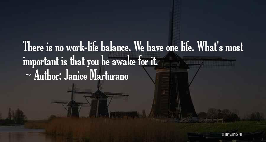 Janice Marturano Quotes: There Is No Work-life Balance. We Have One Life. What's Most Important Is That You Be Awake For It.