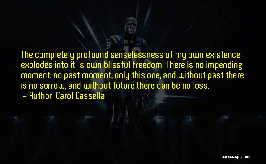 Carol Cassella Quotes: The Completely Profound Senselessness Of My Own Existence Explodes Into It's Own Blissful Freedom. There Is No Impending Moment, No