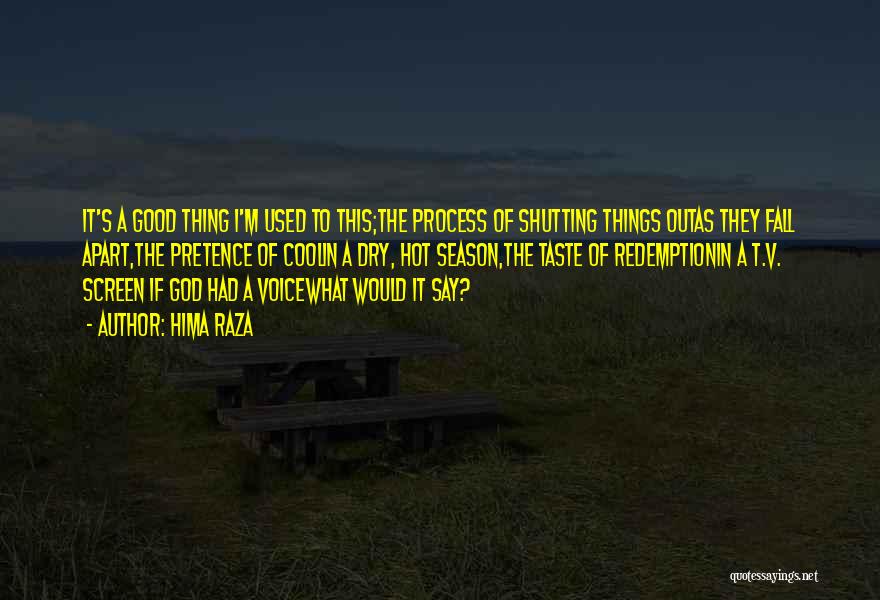 Hima Raza Quotes: It's A Good Thing I'm Used To This;the Process Of Shutting Things Outas They Fall Apart,the Pretence Of Coolin A