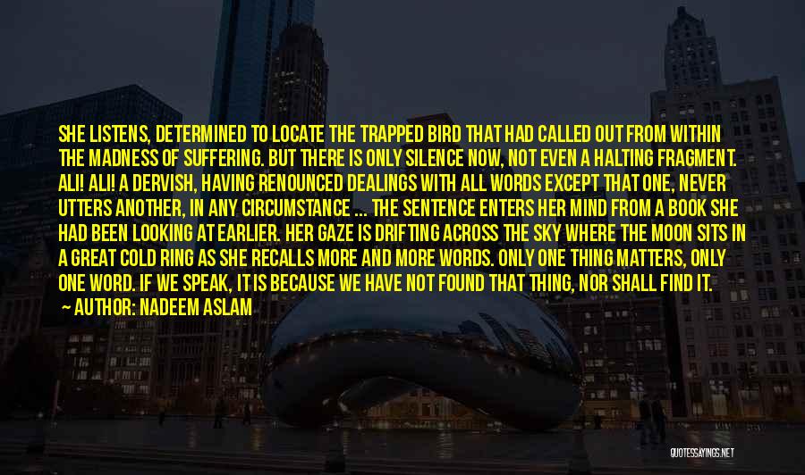 Nadeem Aslam Quotes: She Listens, Determined To Locate The Trapped Bird That Had Called Out From Within The Madness Of Suffering. But There