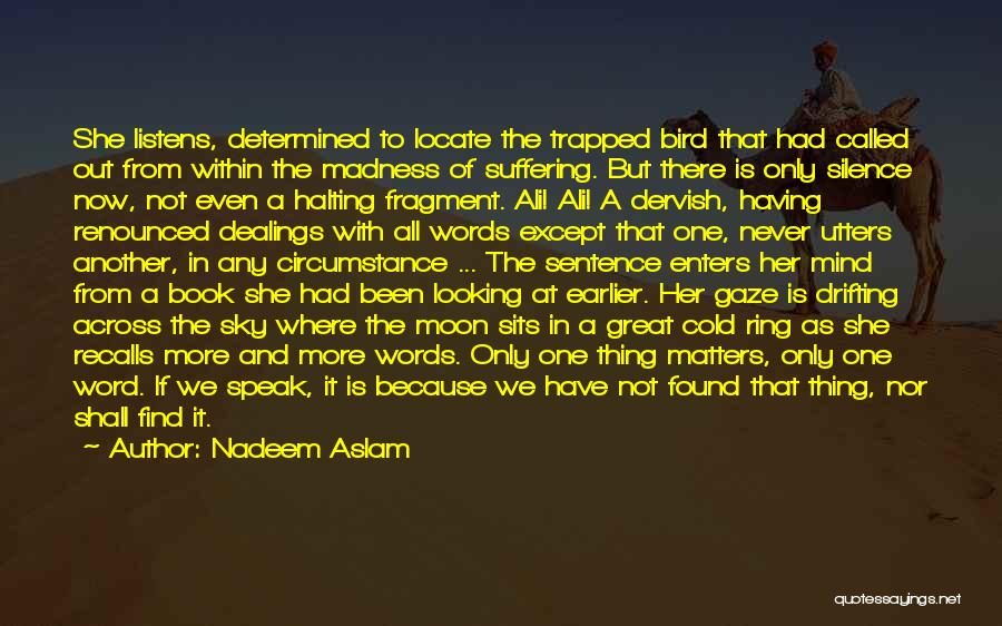 Nadeem Aslam Quotes: She Listens, Determined To Locate The Trapped Bird That Had Called Out From Within The Madness Of Suffering. But There