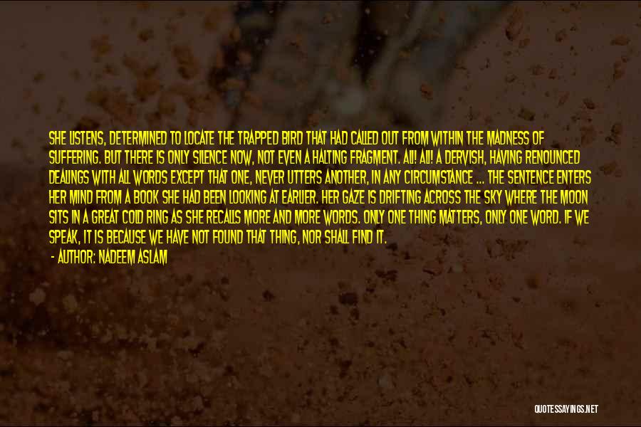 Nadeem Aslam Quotes: She Listens, Determined To Locate The Trapped Bird That Had Called Out From Within The Madness Of Suffering. But There