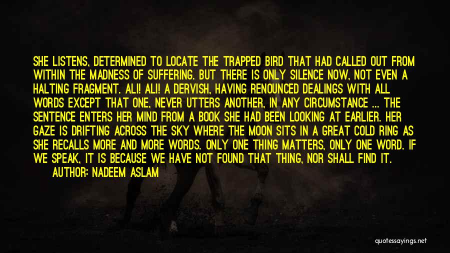 Nadeem Aslam Quotes: She Listens, Determined To Locate The Trapped Bird That Had Called Out From Within The Madness Of Suffering. But There