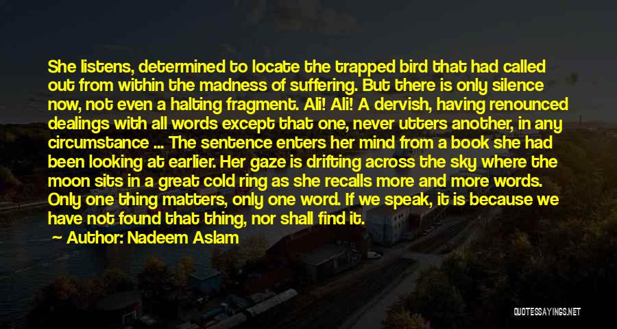 Nadeem Aslam Quotes: She Listens, Determined To Locate The Trapped Bird That Had Called Out From Within The Madness Of Suffering. But There