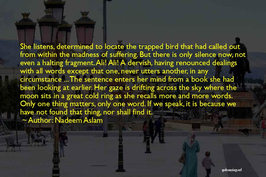 Nadeem Aslam Quotes: She Listens, Determined To Locate The Trapped Bird That Had Called Out From Within The Madness Of Suffering. But There