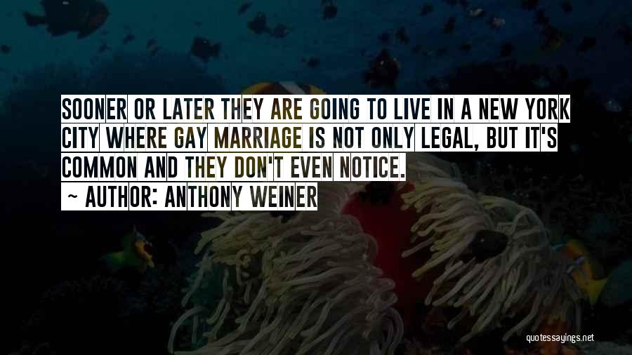 Anthony Weiner Quotes: Sooner Or Later They Are Going To Live In A New York City Where Gay Marriage Is Not Only Legal,