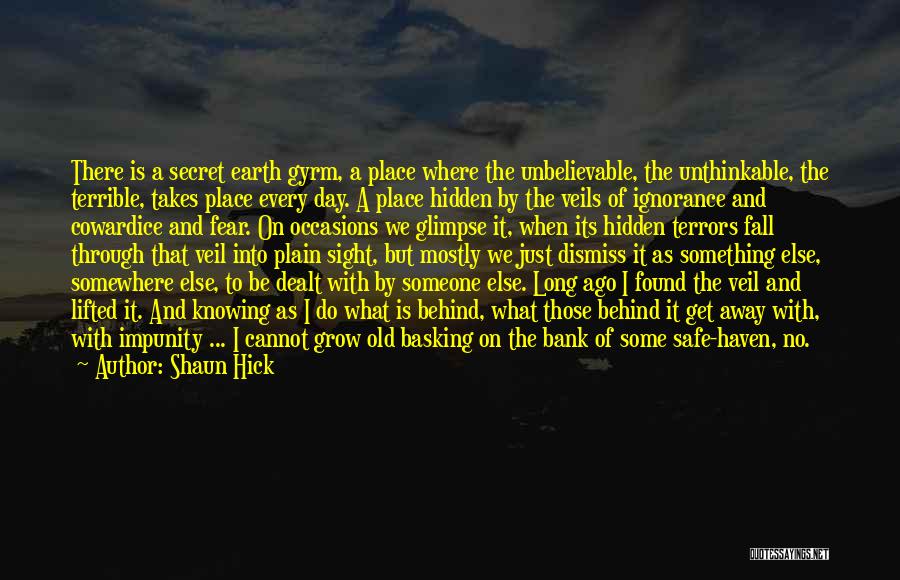 Shaun Hick Quotes: There Is A Secret Earth Gyrm, A Place Where The Unbelievable, The Unthinkable, The Terrible, Takes Place Every Day. A