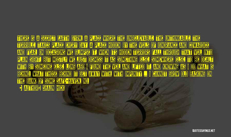 Shaun Hick Quotes: There Is A Secret Earth Gyrm, A Place Where The Unbelievable, The Unthinkable, The Terrible, Takes Place Every Day. A