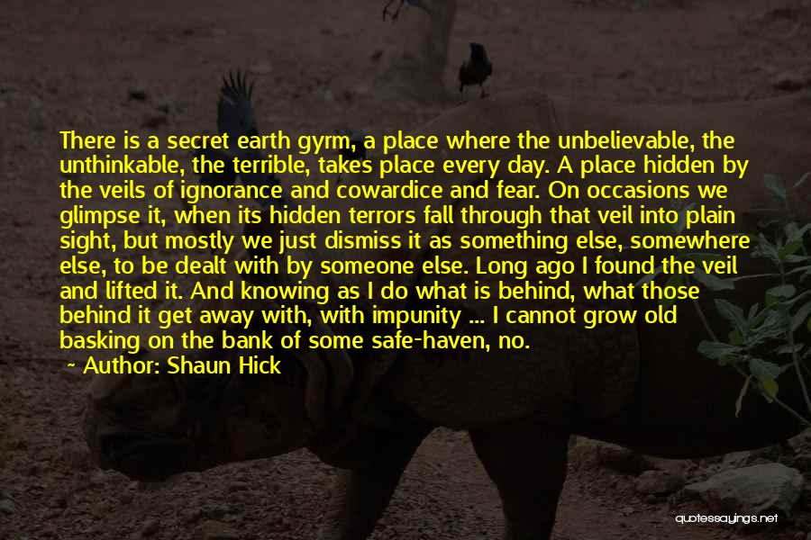 Shaun Hick Quotes: There Is A Secret Earth Gyrm, A Place Where The Unbelievable, The Unthinkable, The Terrible, Takes Place Every Day. A