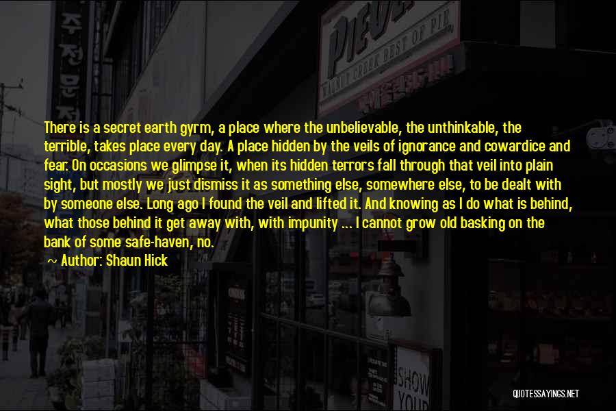 Shaun Hick Quotes: There Is A Secret Earth Gyrm, A Place Where The Unbelievable, The Unthinkable, The Terrible, Takes Place Every Day. A