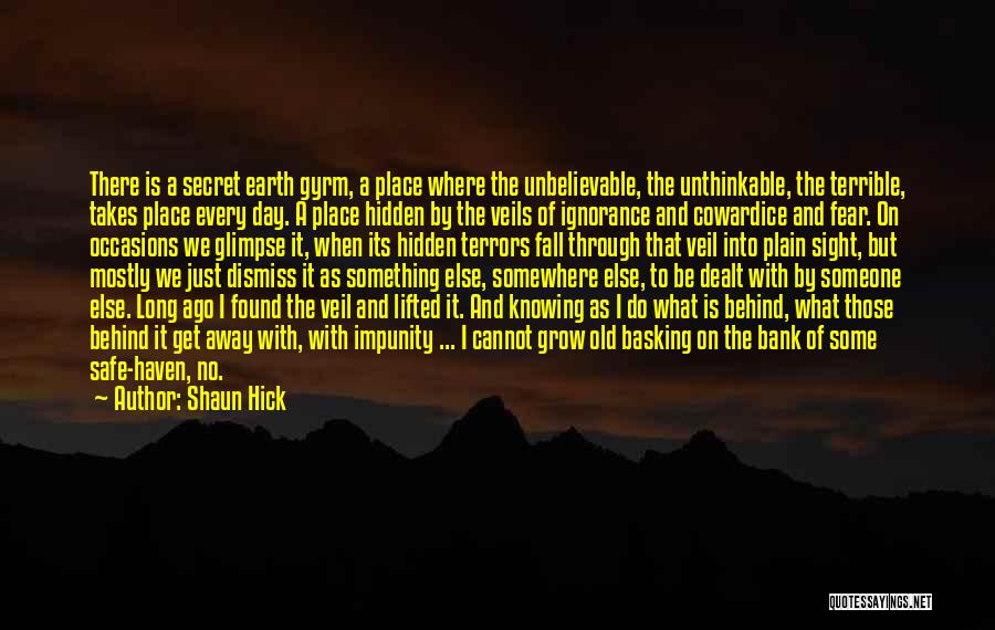 Shaun Hick Quotes: There Is A Secret Earth Gyrm, A Place Where The Unbelievable, The Unthinkable, The Terrible, Takes Place Every Day. A