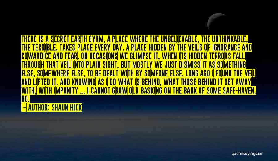 Shaun Hick Quotes: There Is A Secret Earth Gyrm, A Place Where The Unbelievable, The Unthinkable, The Terrible, Takes Place Every Day. A