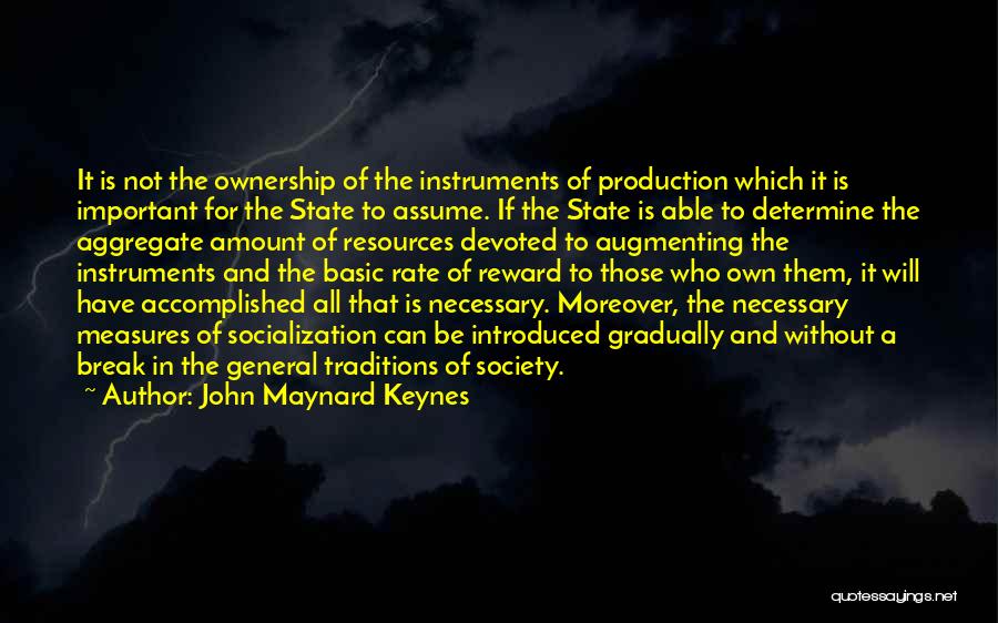 John Maynard Keynes Quotes: It Is Not The Ownership Of The Instruments Of Production Which It Is Important For The State To Assume. If