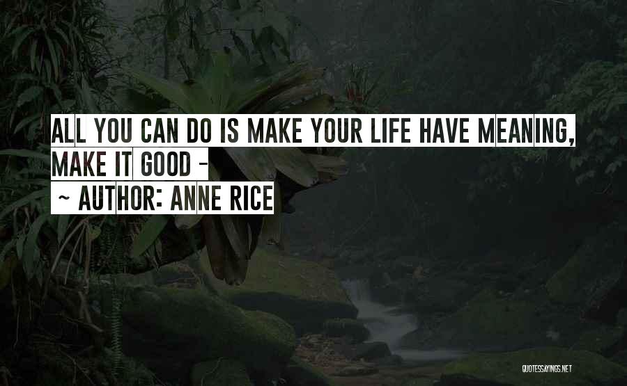 Anne Rice Quotes: All You Can Do Is Make Your Life Have Meaning, Make It Good -
