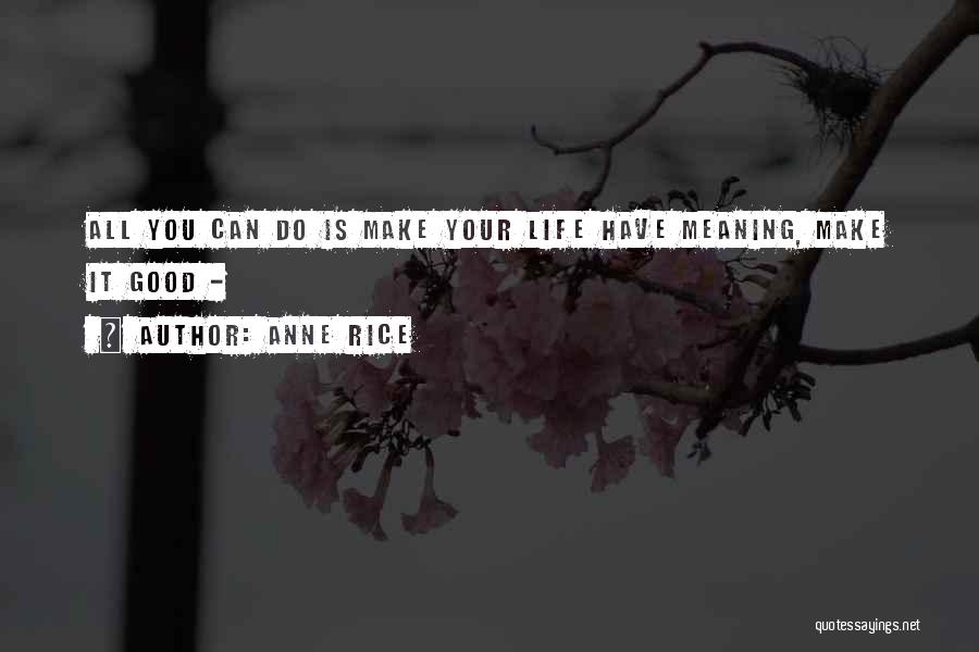 Anne Rice Quotes: All You Can Do Is Make Your Life Have Meaning, Make It Good -