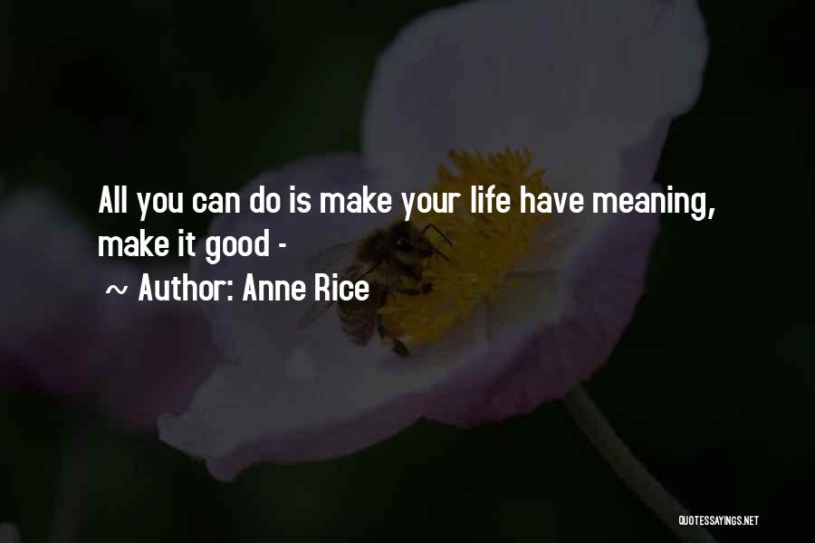 Anne Rice Quotes: All You Can Do Is Make Your Life Have Meaning, Make It Good -