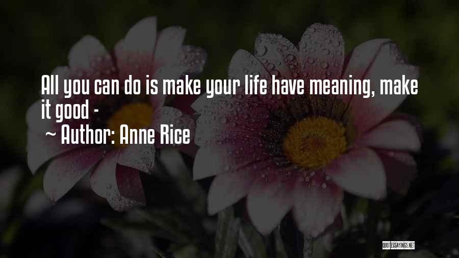 Anne Rice Quotes: All You Can Do Is Make Your Life Have Meaning, Make It Good -