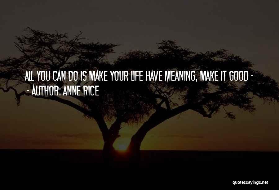 Anne Rice Quotes: All You Can Do Is Make Your Life Have Meaning, Make It Good -