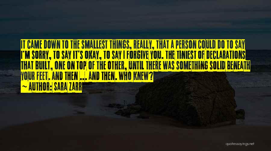 Sara Zarr Quotes: It Came Down To The Smallest Things, Really, That A Person Could Do To Say I'm Sorry, To Say It's